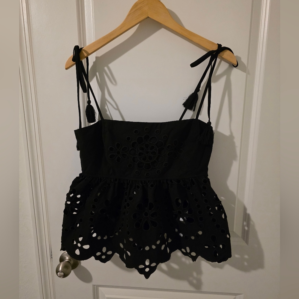 En Saison Black Eyelet Tank Top 100% Cotton